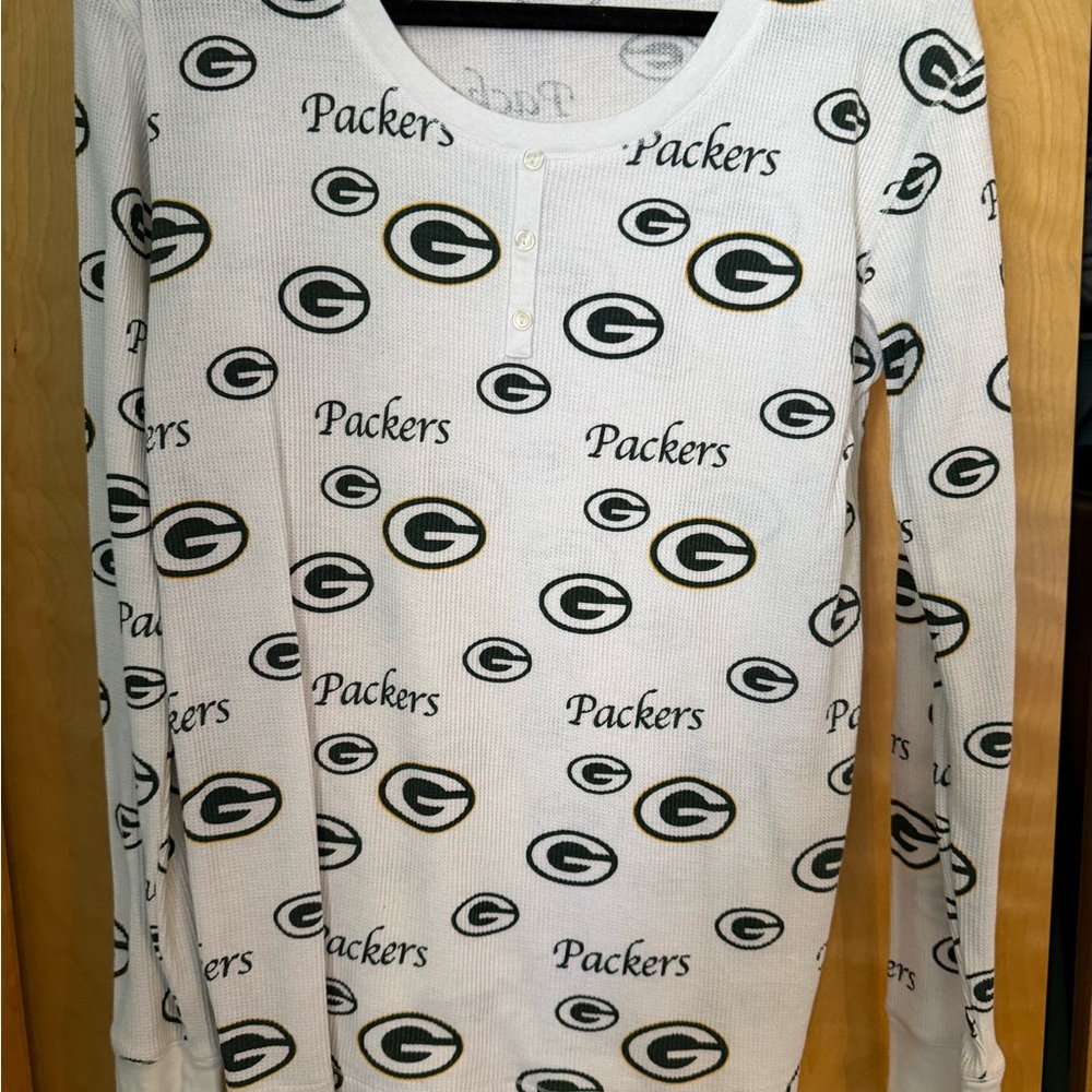 NFL Kids Pajama Top - White with Green and Gold Packers Design